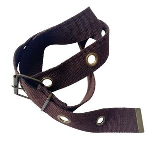 Brown Grommet Webbing Belt Brass Buckle Size M 42" Boho Grunge Vintage Casual